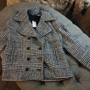 Houndstooth wool peacoat